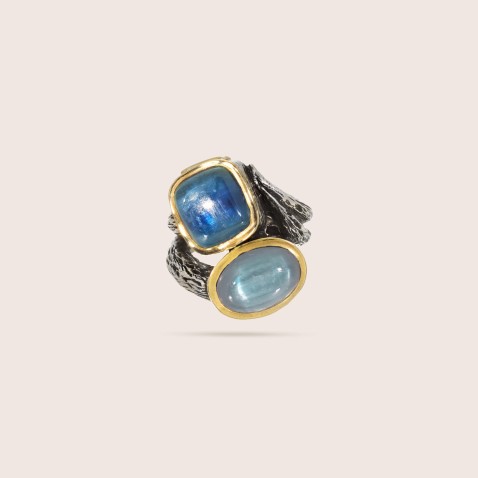 cyanite and seawater band ring