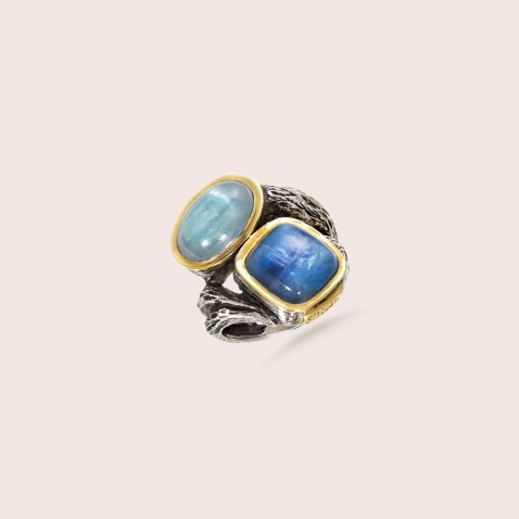 cyanite and seawater band ring