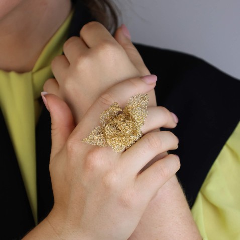 Anel Prata Dourada | Crochet