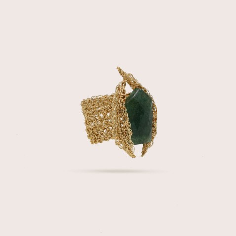 Gold-plated Silver Ring with Aventurine | Crochet