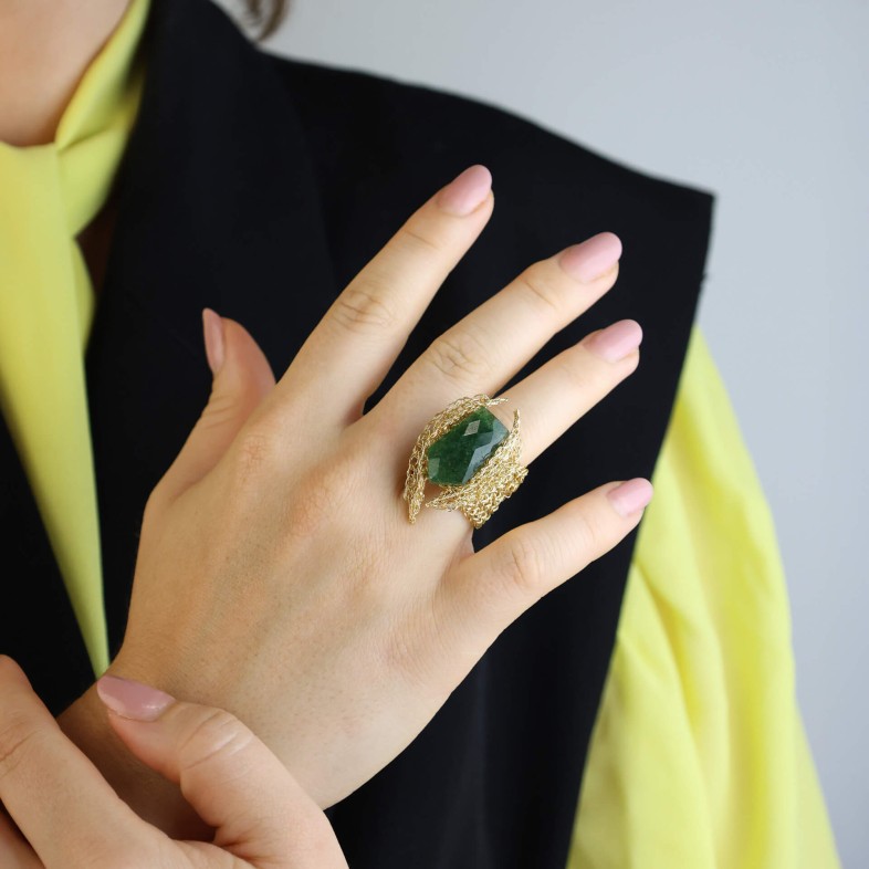 Gold-plated Silver Ring with Aventurine | Crochet