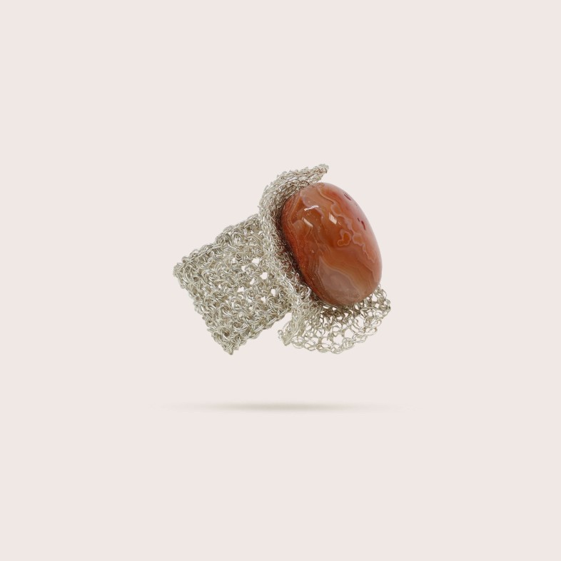 Silver Ring with Cornaline | Crochet
