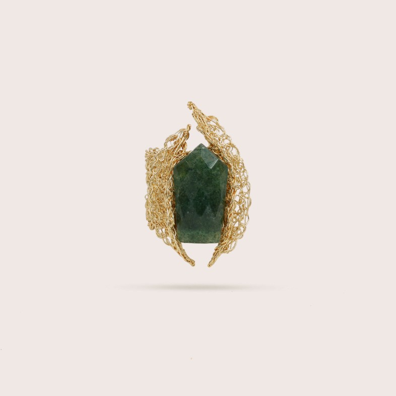 Gold-plated Silver Ring with Aventurine | Crochet
