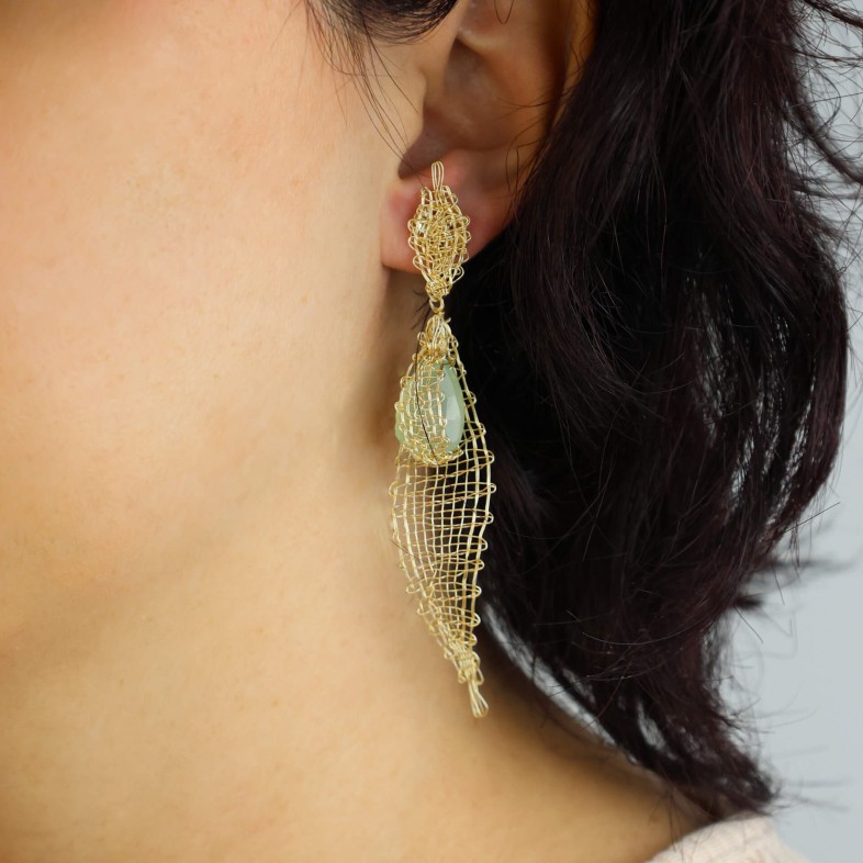 Golden-plated Silver Earrings with Chalcedony Stone| Bilros