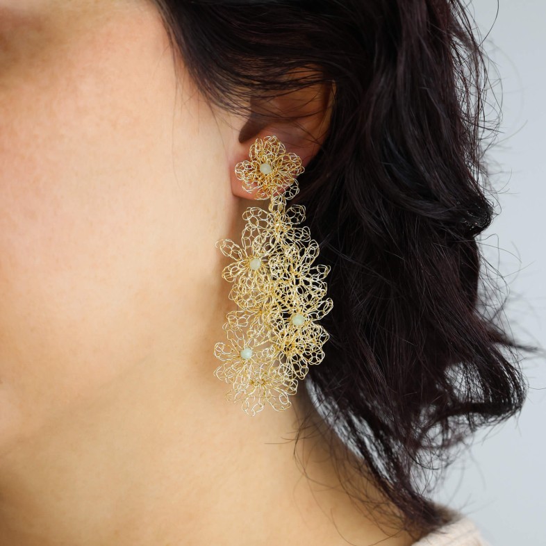Gold-plated Earrings with Beryl Stones | Crochet