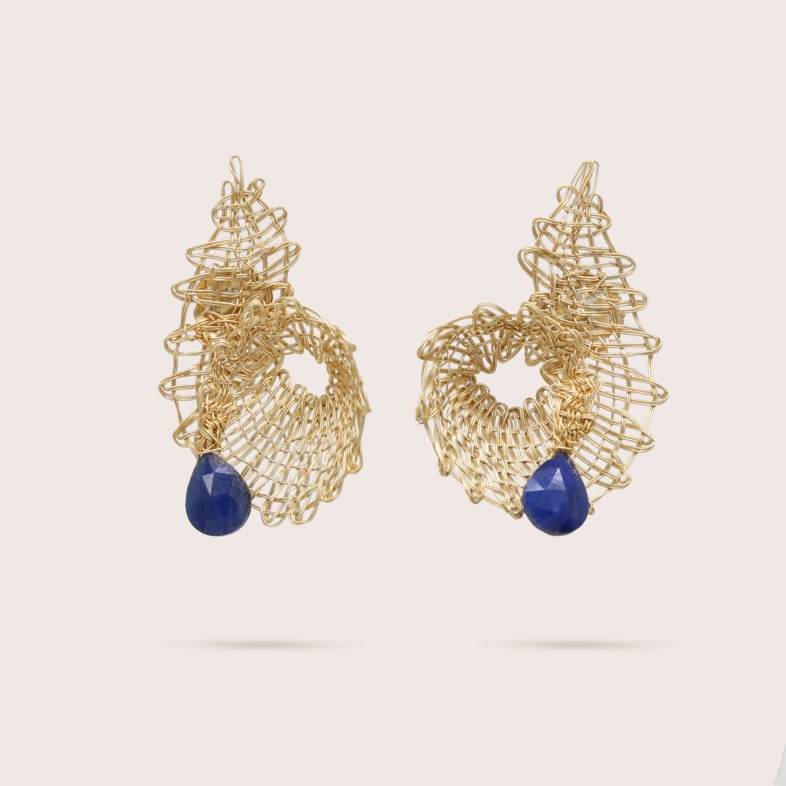 Golden Silver and Sapphire Earrings | Bilros