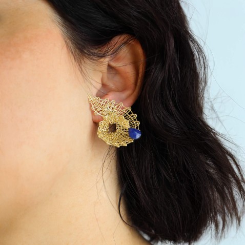 Golden Silver and Sapphire Earrings | Bilros