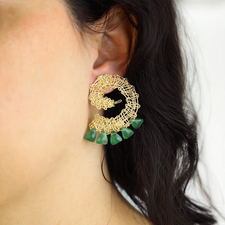 Gold-Plated Silver Earrings with Aventurines | Bilros