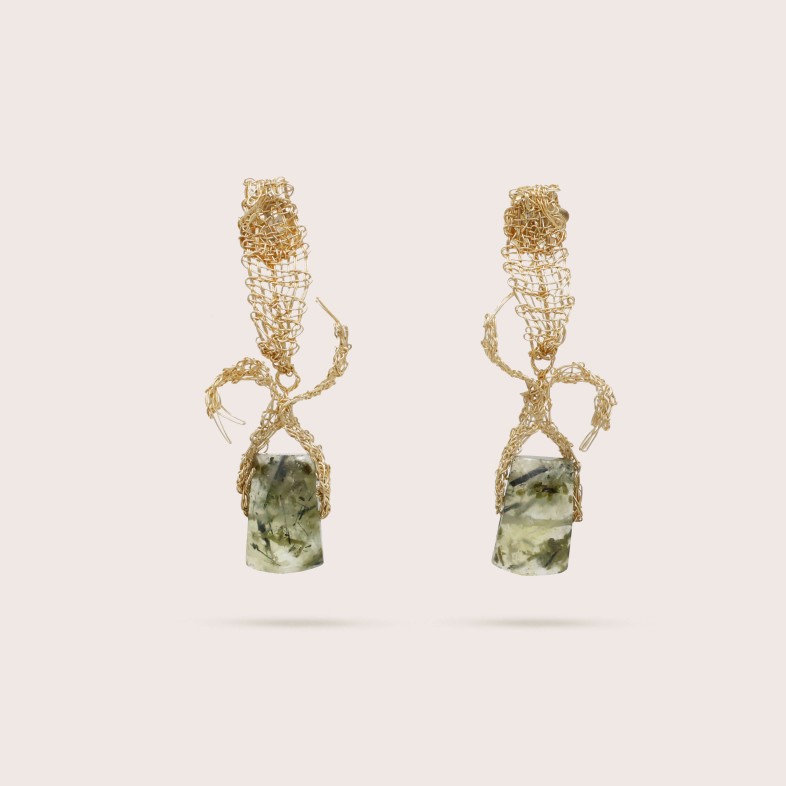 Brincos Prata Dourada e Prehnite | Bilros