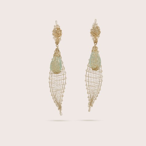 Golden-plated Silver Earrings with Chalcedony Stone| Bilros