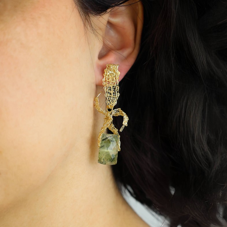 Gold-plated Silver Earrings with Prehnite | Bilros