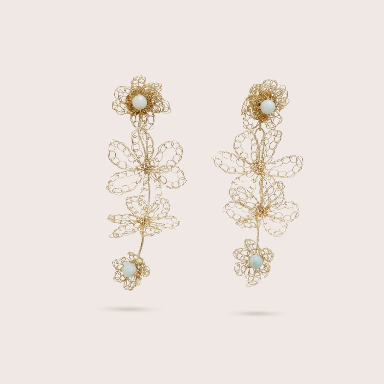 Gold-plated Silver Earrings with Aquamarine | Crochet