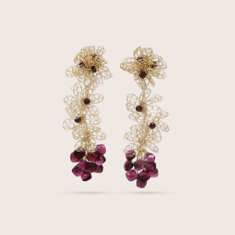 Gold-plated Silver Earrings with Garnet | Crochet