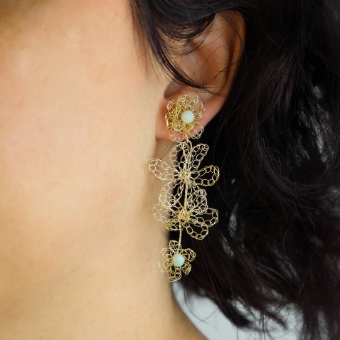 Gold-plated Silver Earrings with Aquamarine | Crochet