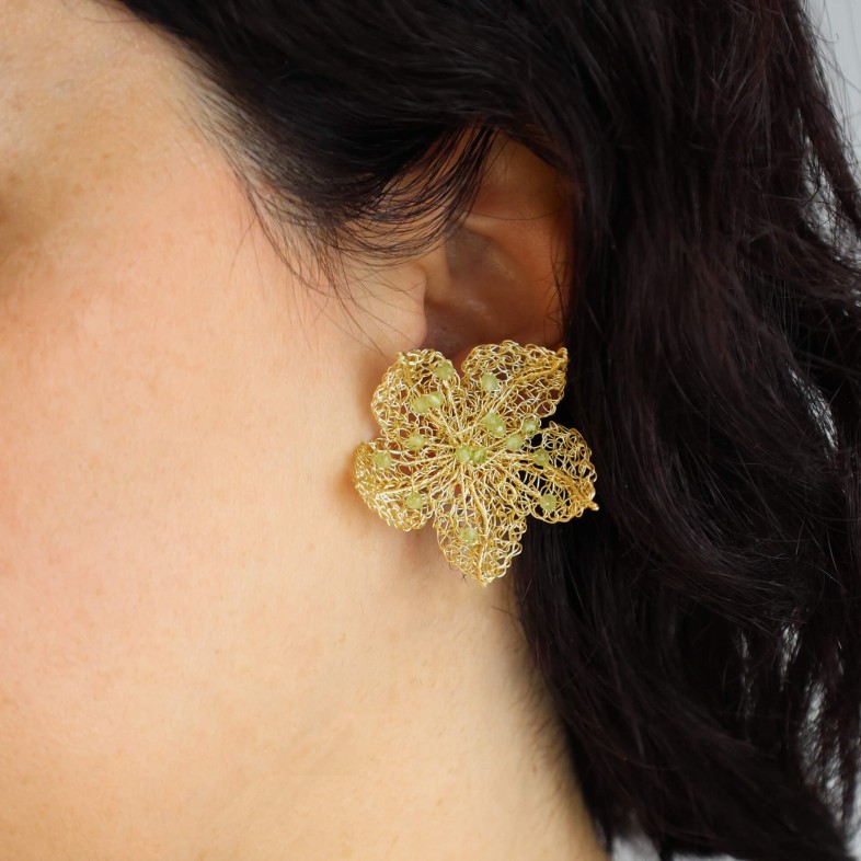 Gold-plated and Olivine Earrings | Crochet
