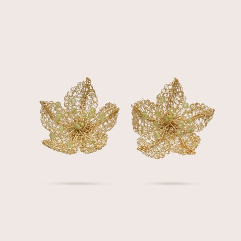 Gold-plated and Olivine Earrings | Crochet