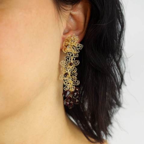 Gold-plated Silver Earrings with Garnet | Crochet