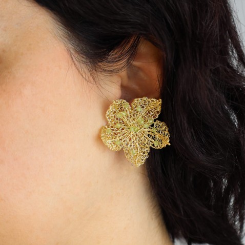 Gold-plated and Olivine Earrings | Crochet