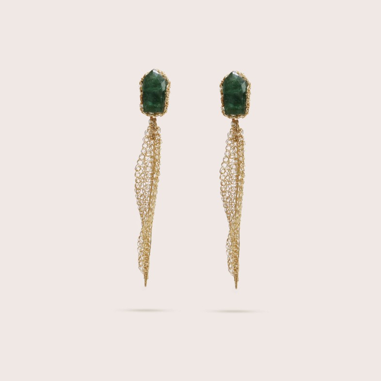 Brincos Pendentes Prata e Aventurina Verde | Crochet