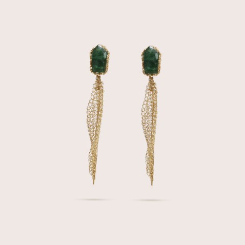Silver Earrings with Green Aventurine | Crochet