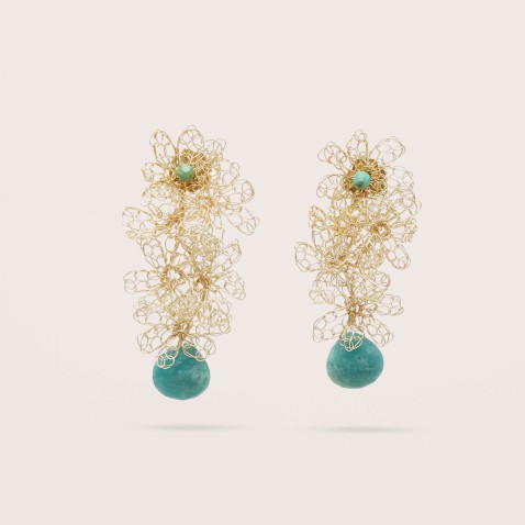 Gold Silver and Amazonite Earrings | Crochet