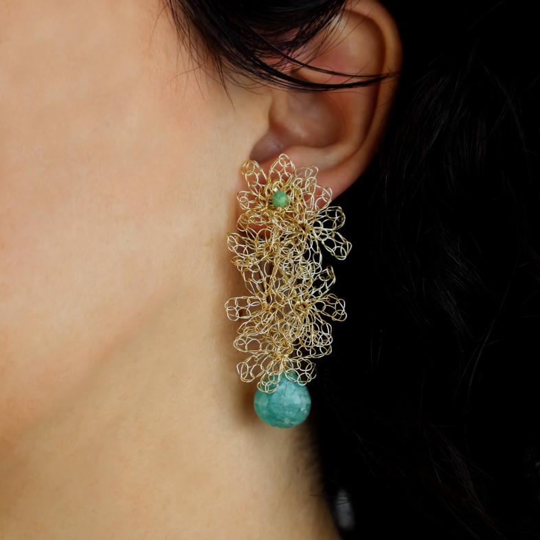 Gold Silver and Amazonite Earrings | Crochet