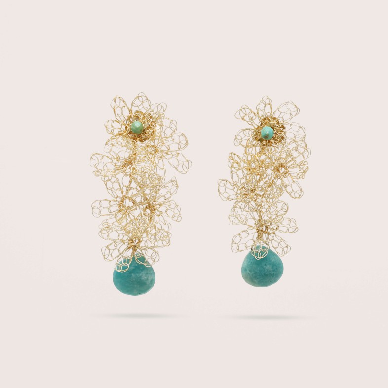 Gold Silver and Amazonite Earrings | Crochet