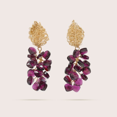 Silver Petal Bilros earrings with garnets