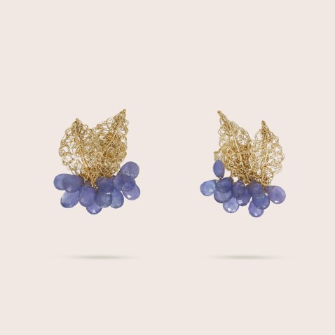 Brincos Prata Dourada e Tanzanite | Crochet