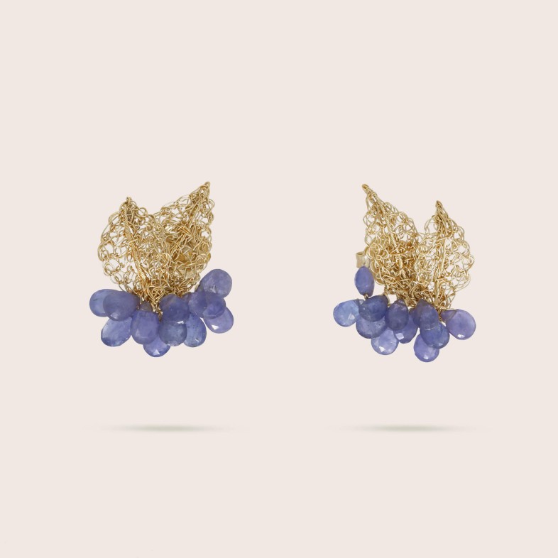 Brincos Prata Dourada e Tanzanite | Crochet