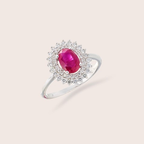 Anel de Noivado com Diamantes e Rubi | Cores Preciosas