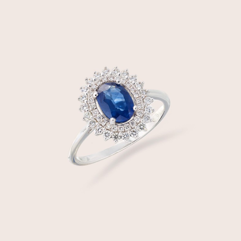 Anel com Diamantes e Safira