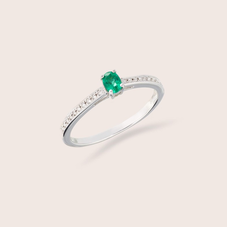 Anel de Noivado com Diamantes e Esmeralda