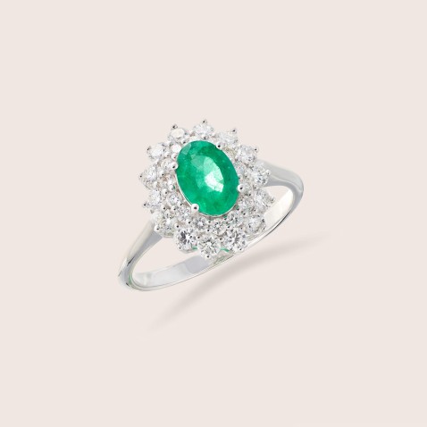 Anel de Noivado com Diamantes e Esmeralda | Cores Preciosas