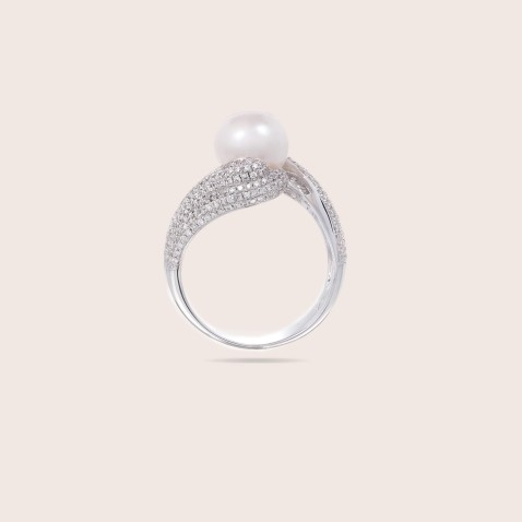 Pearl and Diamond Engagement Ring
