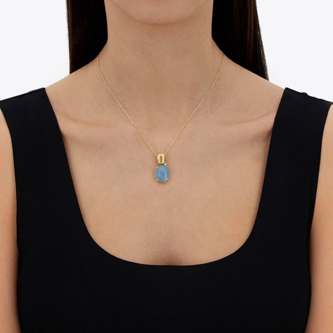 Fio com pendente 18k, gua Marinha e Diamantes | Ipanema