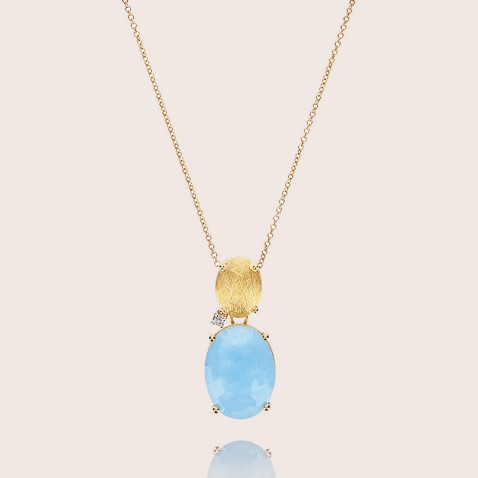 Fio com pendente 18k, gua Marinha e Diamantes | Ipanema