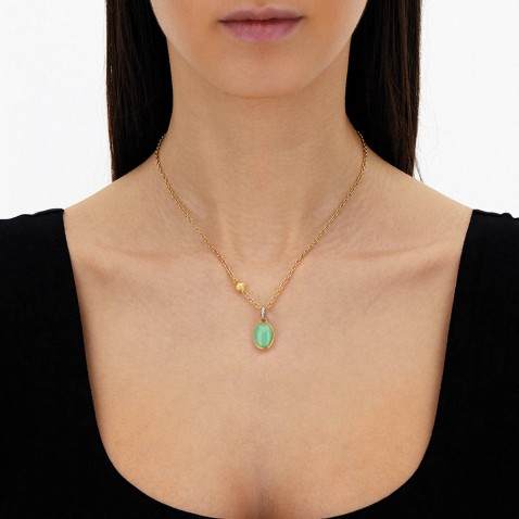 18k Gold Diamond Pendant, Giadeite (4k) (Medium) | Boules