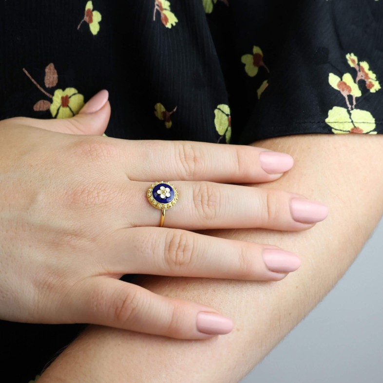 Anel em Prata Dourada 925 e Esmalte | Rosas Portuguesas