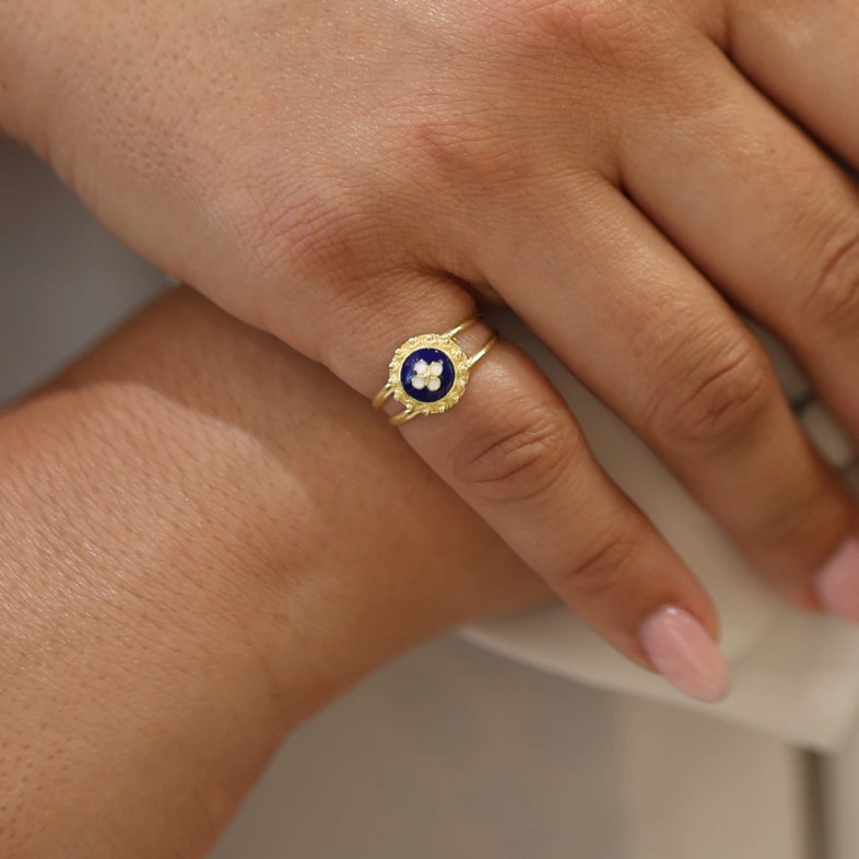 Anel em Prata Dourada 925 e Esmalte | Rosas Portuguesas