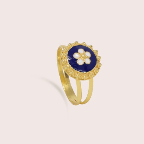 Anel em Prata Dourada 925 e Esmalte | Rosas Portuguesas