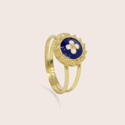 Anel em Prata Dourada 925 e Esmalte | Rosas Portuguesas