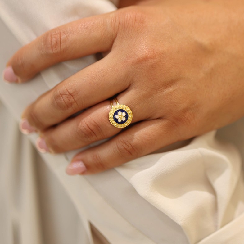 Gold-plated Silver 925 and Enamel Ring | Portuguese Roses