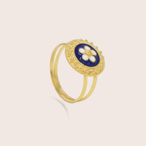 Anel em Prata Dourada 925 e Esmalte | Rosas Portuguesas
