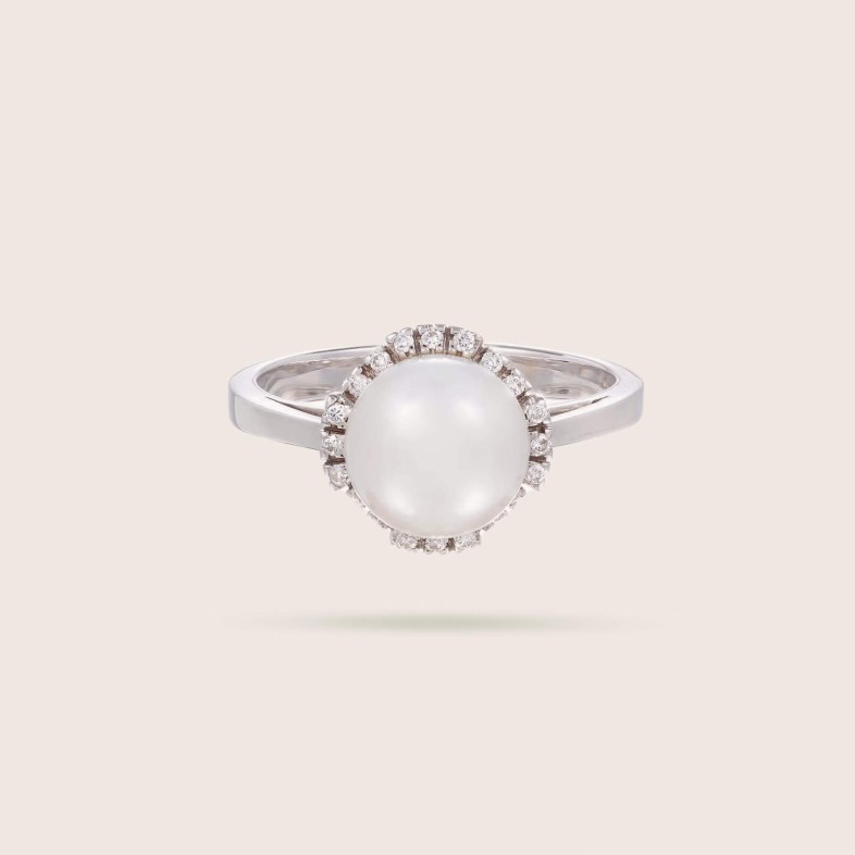 Pearl and Diamond Engagement Ring
