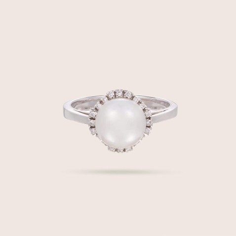 Anel de Noivado Prola e Diamantes