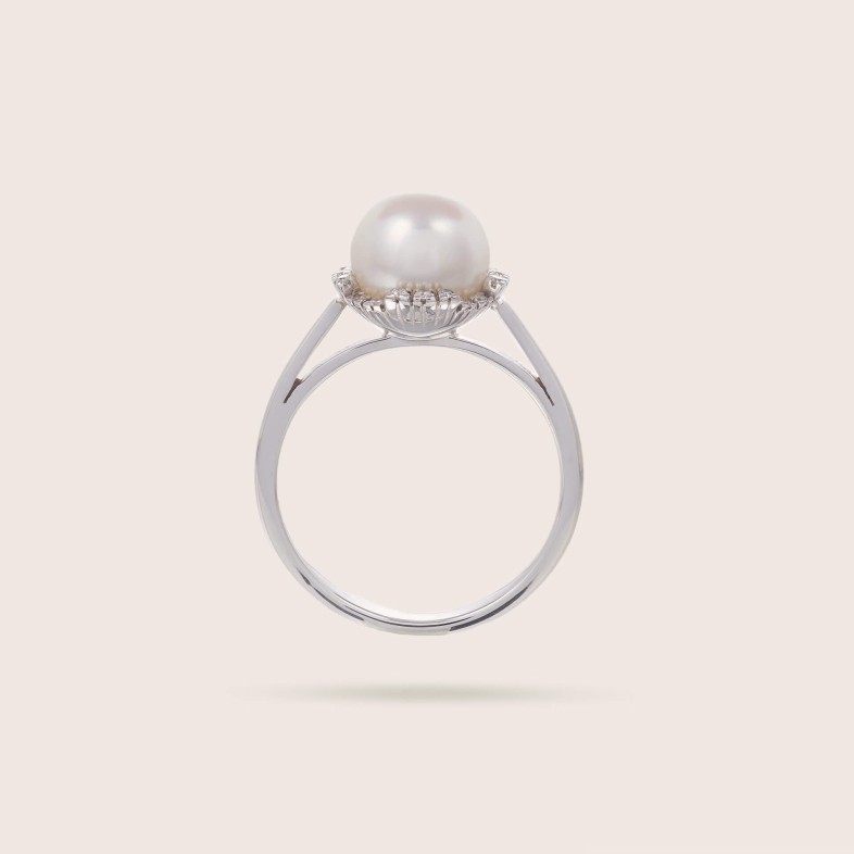 Pearl and Diamond Engagement Ring