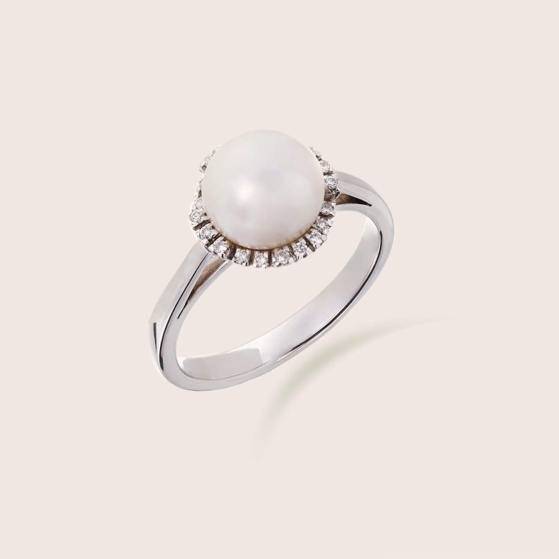 Pearl and Diamond Engagement Ring