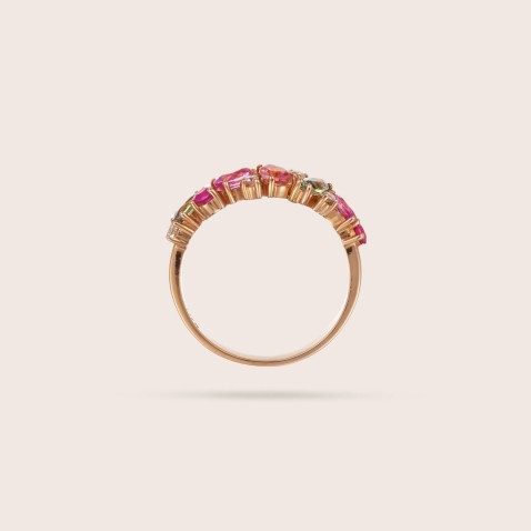 Anel de Noivado com Turmalinas, Safiras e Diamantes | Cores Preciosas