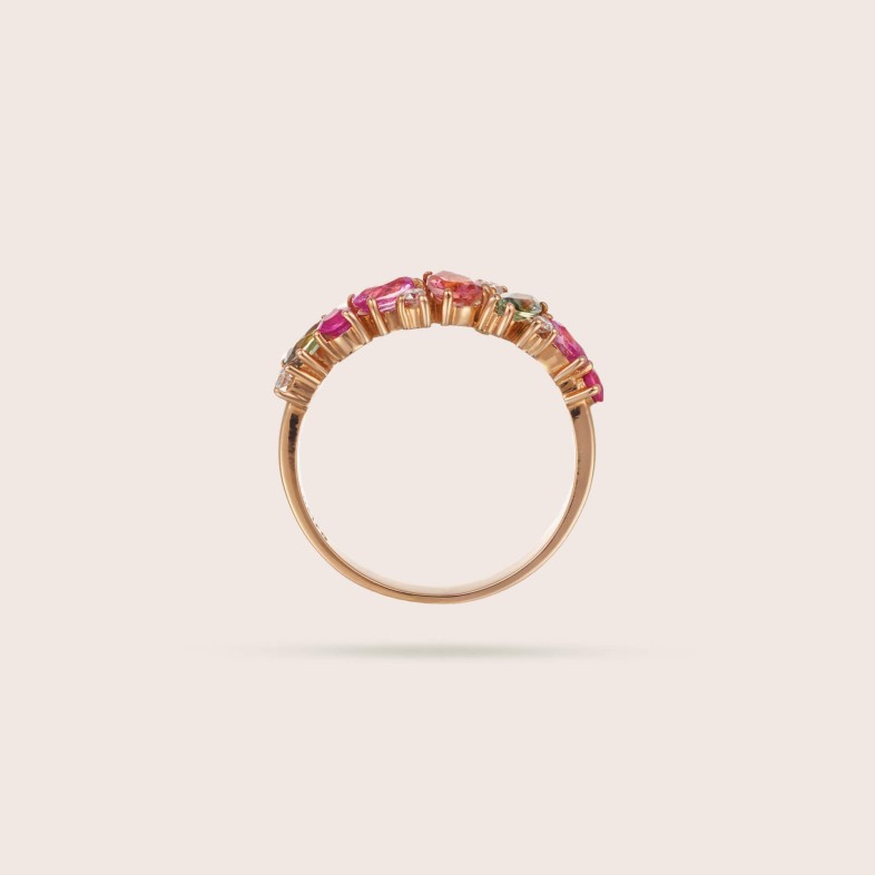 Anel de Noivado com Turmalinas, Safiras e Diamantes | Cores Preciosas